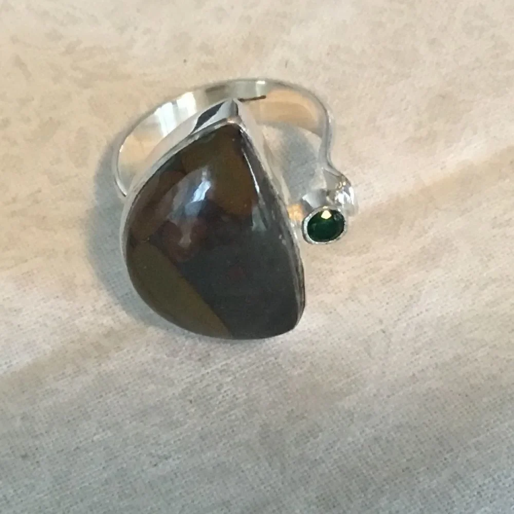 NWOT Sterling Silver Bamboo Jasper Ring S 6